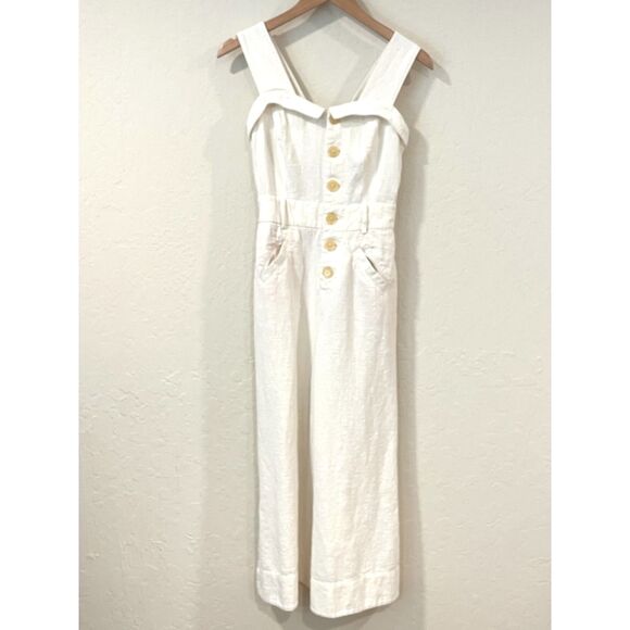 ~ By Anthropologie 0 Jumpsuit Linen Blend Cape Cod Crop Wide Leg Sleeveless - Picture 5 of 16